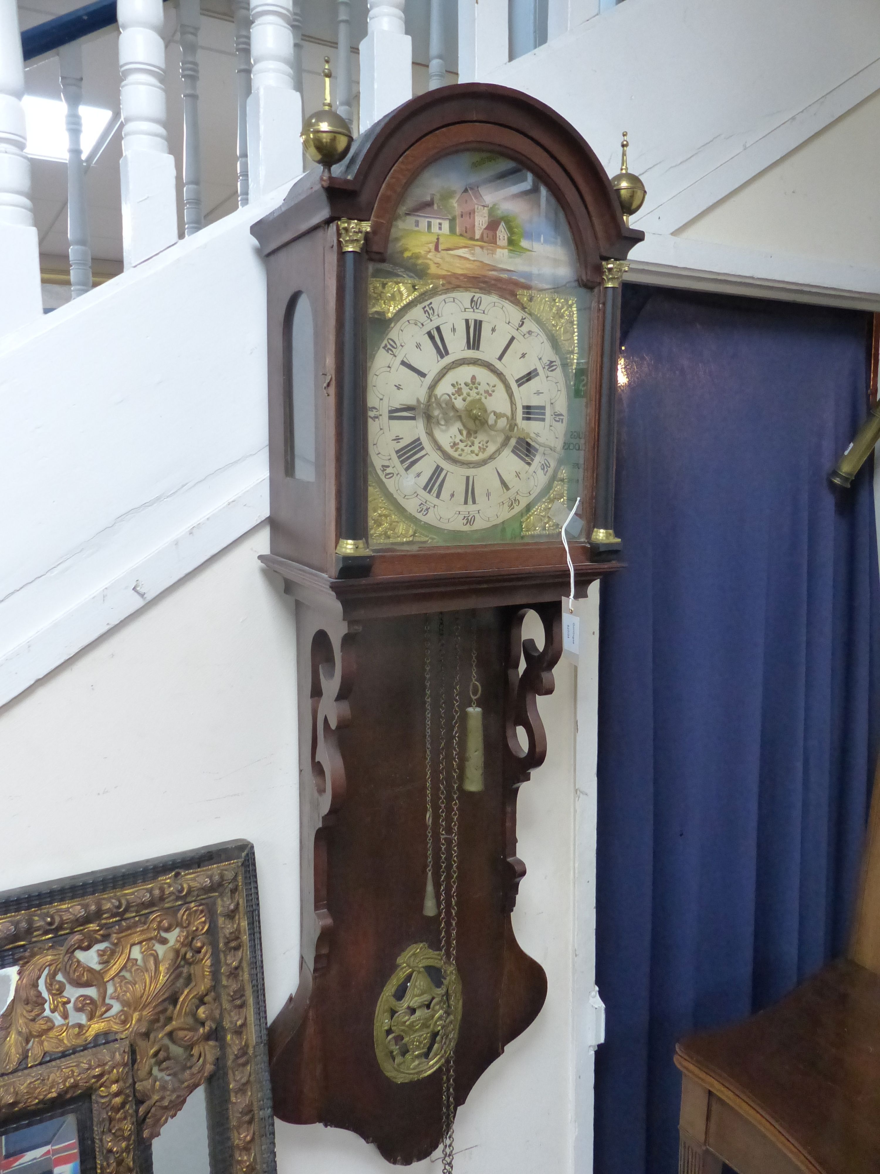 An 18th century style Dutch mahogany cased wall clock, height 128cm